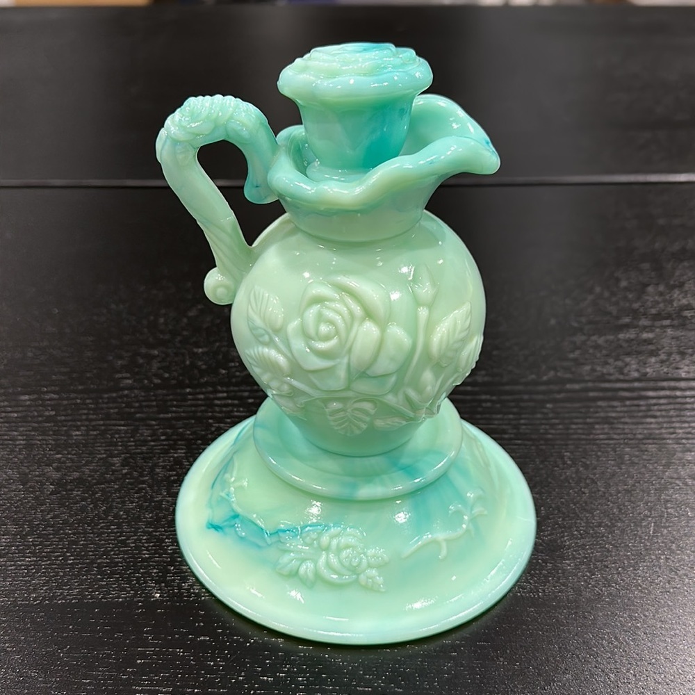 Avon Vintage Teal Oil Pitcher with Stopper and Bowl Set